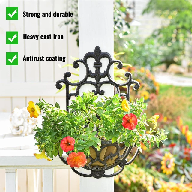 Alt view image 7 of 7 - Half-Round Cast Iron Wall Hanging Planter with Fabric Liner, 2 Pack