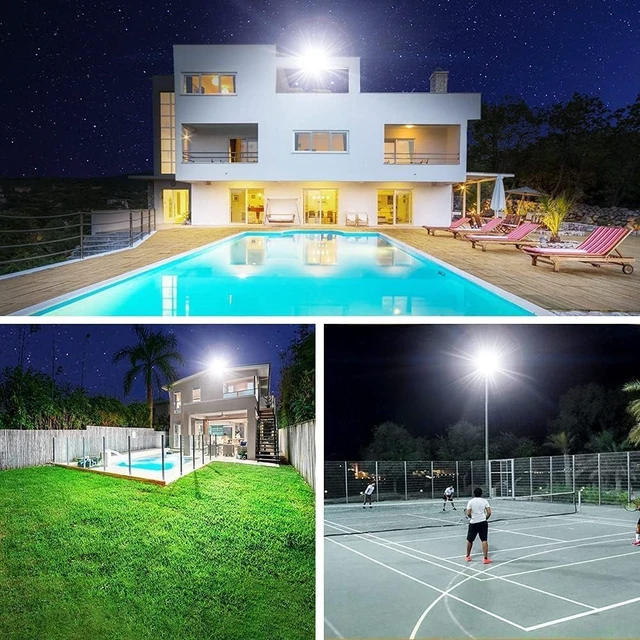 Alt view image 3 of 7 - 150W 15500LM 5000K LED Flood Lights with Plug, IP66 Waterproof Security Light for Yard, Garden & Basketball Court, 3 Pack