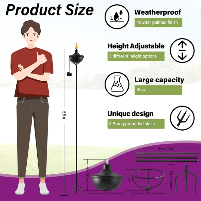 Alt view image 2 of 7 - Black 24 oz Citronella Garden Torches for Outside, 6 Pack