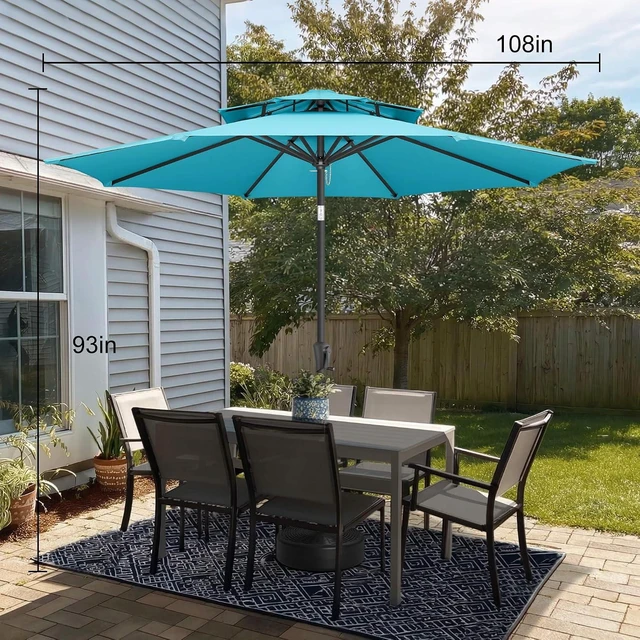 Alt view image 2 of 7 - 9 ft Aqua Blue 2-Tier Patio Umbrella with Tilt