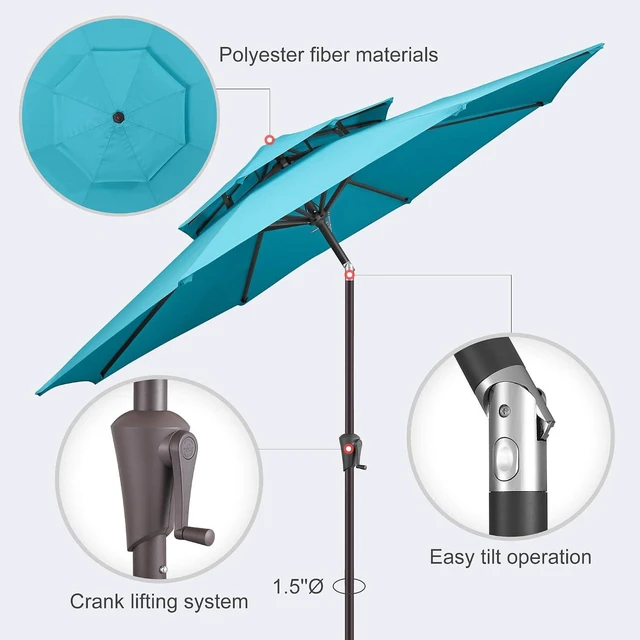 Alt view image 3 of 7 - 9 ft Aqua Blue 2-Tier Patio Umbrella with Tilt