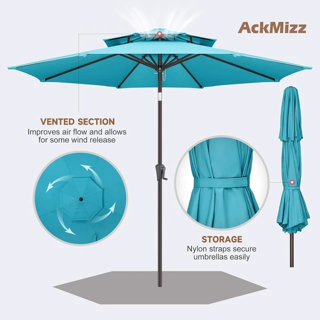 Alt view image 4 of 7 - 9 ft Aqua Blue 2-Tier Patio Umbrella with Tilt