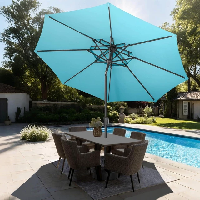 Alt view image 6 of 7 - 9 ft Aqua Blue 2-Tier Patio Umbrella with Tilt
