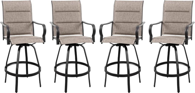Main image of All-Weather 4-Piece Swivel Patio Bar Chair Set, Padded Sling High-Top Bistro Stools for Backyard, Garden & Balcony, Gray