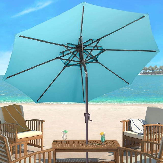Alt view image 7 of 7 - 9 ft Aqua Blue 2-Tier Patio Umbrella with Tilt