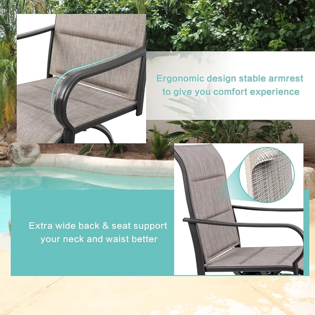 Alt view image 4 of 7 - All-Weather 4-Piece Swivel Patio Bar Chair Set, Padded Sling High-Top Bistro Stools for Backyard, Garden & Balcony, Gray