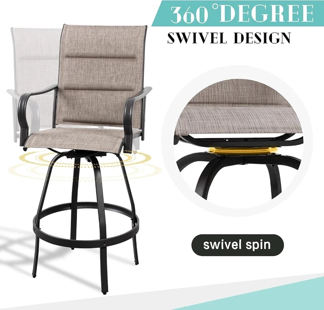 Alt view image 6 of 7 - All-Weather 4-Piece Swivel Patio Bar Chair Set, Padded Sling High-Top Bistro Stools for Backyard, Garden & Balcony, Gray