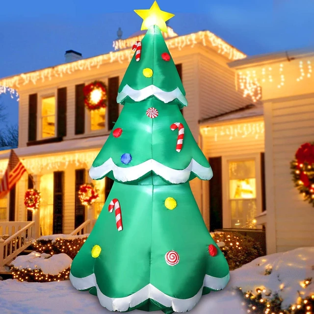 Main image of 7 FT Tall Inflatable Christmas Tree with LED Star Treetop & Candy Décor Blow-Up Outdoor Yard Decoration for Holiday Party