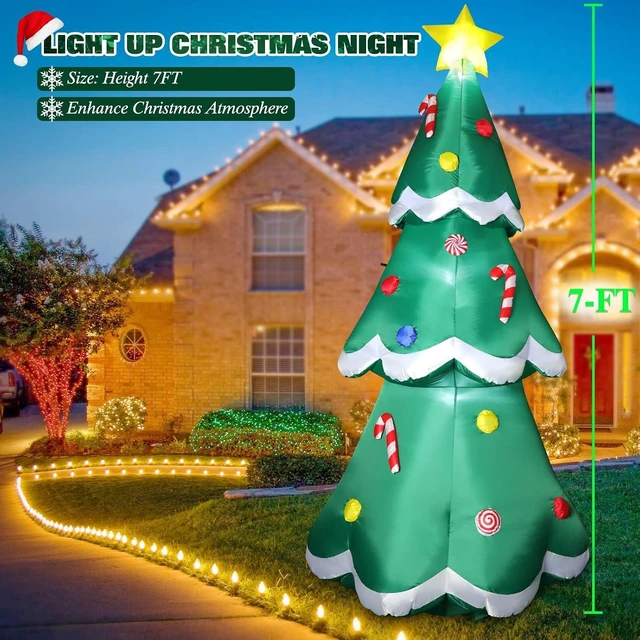 Alt view image 4 of 7 - 7 FT Tall Inflatable Christmas Tree with LED Star Treetop & Candy Décor Blow-Up Outdoor Yard Decoration for Holiday Party