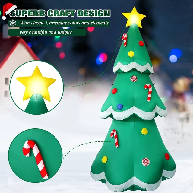 Alt view image 3 of 7 - 7 FT Tall Inflatable Christmas Tree with LED Star Treetop & Candy Décor Blow-Up Outdoor Yard Decoration for Holiday Party