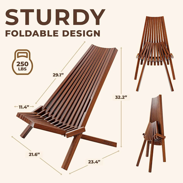 Alt view image 3 of 7 - FSC Certified Acacia Wooden Folding Adirondack Chairs, Low-Profile Tamarack Chair for Patio, Porch, Pool & Garden - Chestnut - Single