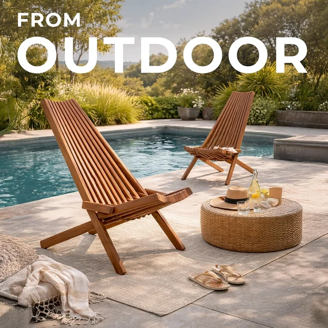 Alt view image 2 of 7 - FSC Certified Acacia Wooden Folding Adirondack Chairs, Low-Profile Tamarack Chair for Patio, Porch, Pool & Garden - Chestnut - Single