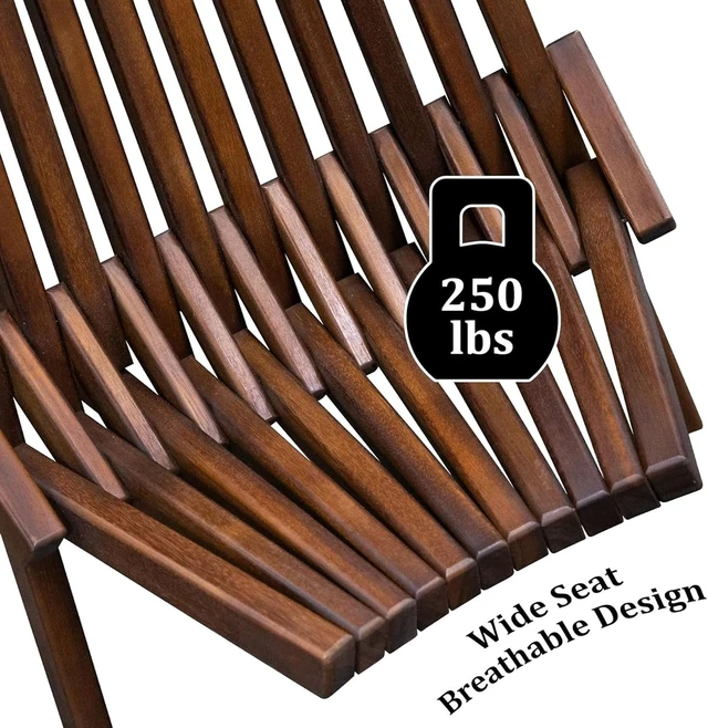 Alt view image 6 of 7 - FSC Certified Acacia Wooden Folding Adirondack Chairs, Low-Profile Tamarack Chair for Patio, Porch, Pool & Garden - Chestnut - Single