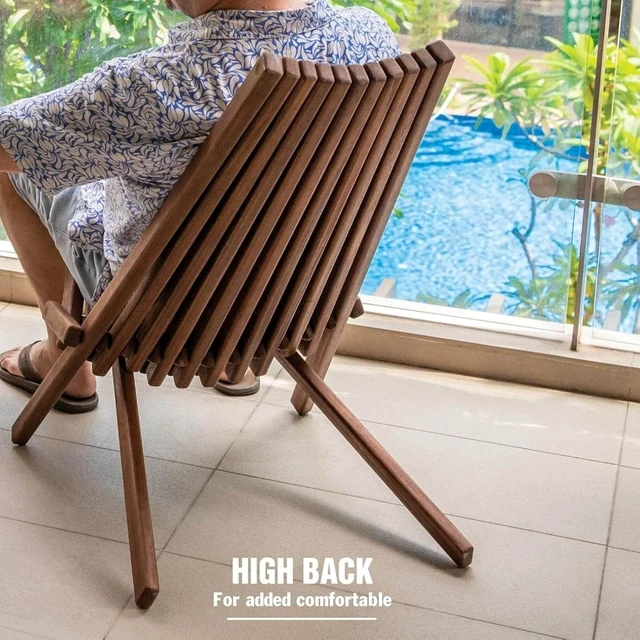 Alt view image 7 of 7 - FSC Certified Acacia Wooden Folding Adirondack Chairs, Low-Profile Tamarack Chair for Patio, Porch, Pool & Garden - Chestnut - Single