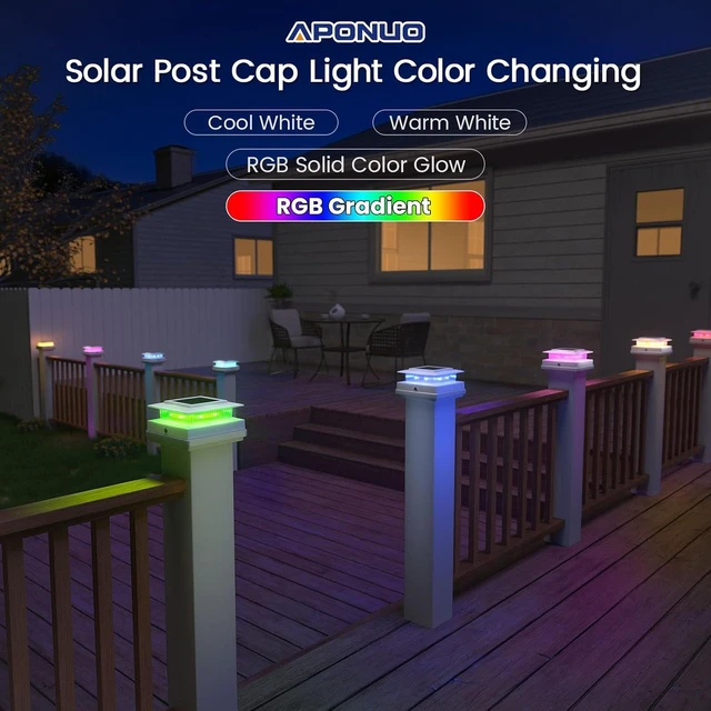 Alt view image 4 of 6 - Color-Changing Solar Post Cap Lights, Fits 4x4 5x5 Posts, 12 Pack