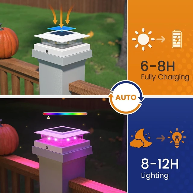 Alt view image 5 of 6 - Color-Changing Solar Post Cap Lights, Fits 4x4 5x5 Posts, 12 Pack