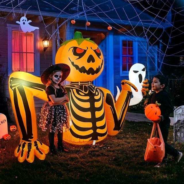 Alt view image 2 of 7 - 5FT Halloween Pumpkin Inflatable Skeleton with LED Light for Yard & Garden
