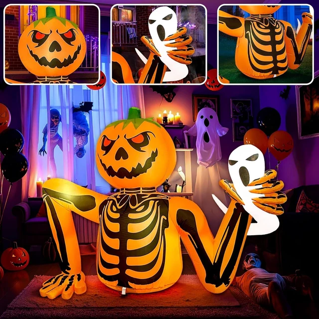 Alt view image 3 of 7 - 5FT Halloween Pumpkin Inflatable Skeleton with LED Light for Yard & Garden