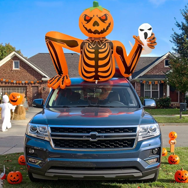 Alt view image 6 of 7 - 5FT Halloween Pumpkin Inflatable Skeleton with LED Light for Yard & Garden