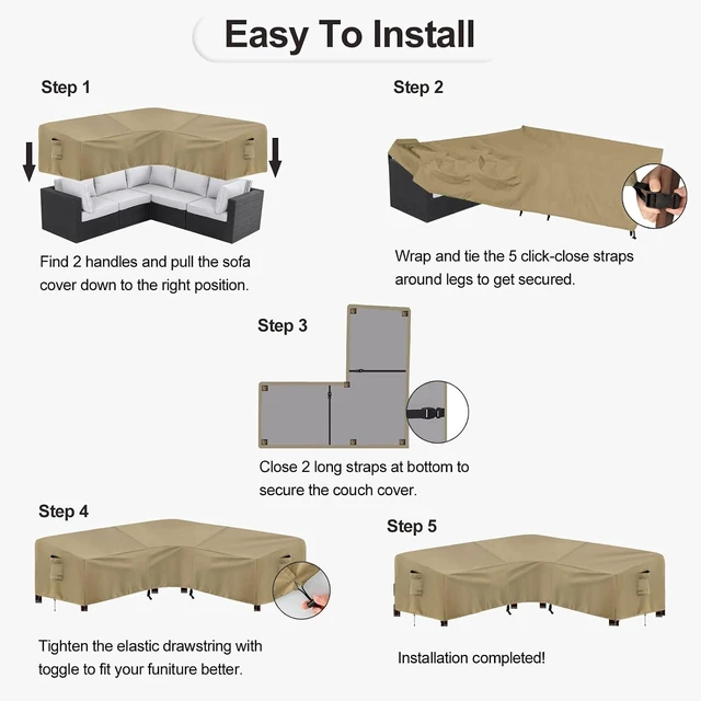 Alt view image 7 of 7 - Waterproof L-Shaped Patio Sectional Cover, Outdoor Furniture Cover