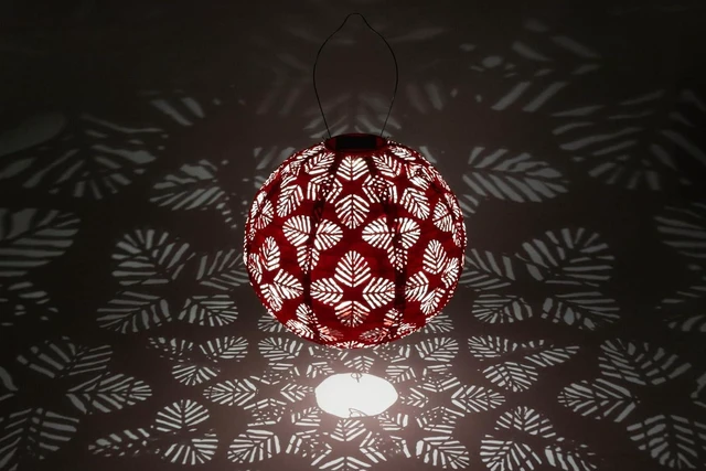 Alt view image 2 of 4 - Soji Stella 12" Outdoor Solar Lantern - Brights Geo Palm - Chili