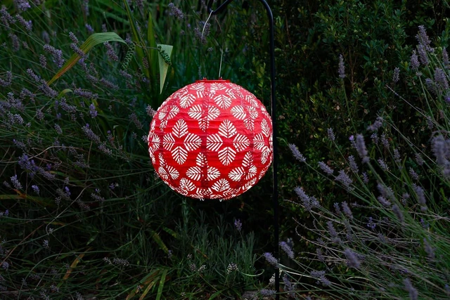 Alt view image 3 of 4 - Soji Stella 12" Outdoor Solar Lantern - Brights Geo Palm - Chili