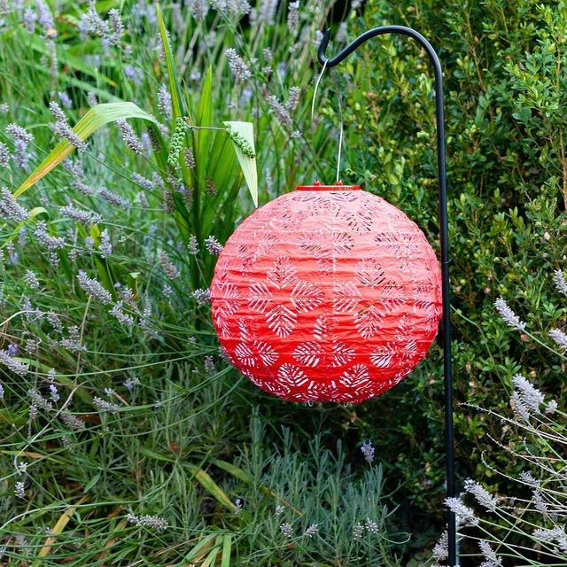 Alt view image 4 of 4 - Soji Stella 12" Outdoor Solar Lantern - Brights Geo Palm - Chili