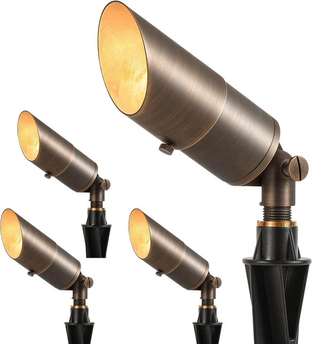 Main image of Solid Brass 12V Low Voltage Landscape Spotlights, Waterproof Adjustable Bronze Uplights for Garden, Yard, Pathway & Tree, 4 Pack