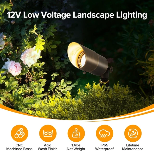 Alt view image 2 of 7 - Solid Brass 12V Low Voltage Landscape Spotlights, Waterproof Adjustable Bronze Uplights for Garden, Yard, Pathway & Tree, 4 Pack