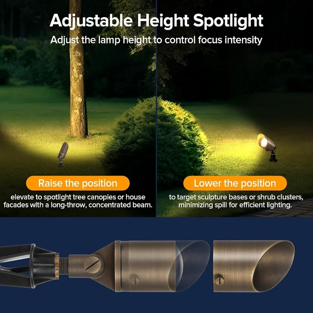 Alt view image 6 of 7 - Solid Brass 12V Low Voltage Landscape Spotlights, Waterproof Adjustable Bronze Uplights for Garden, Yard, Pathway & Tree, 4 Pack