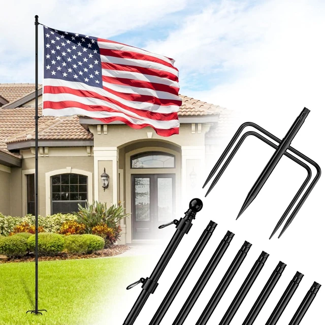 Main image of 10 FT In-Ground Flag Pole with 5-Prong Base, Extra-Thick Heavy-Duty Kit for Yard, Garden & Residential/Commercial (1 Pack, without Flag)