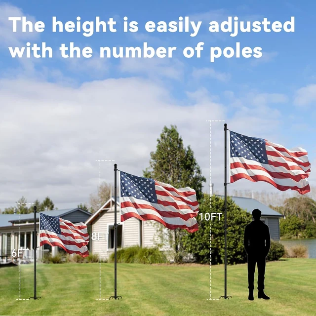 Alt view image 5 of 6 - 10 FT In-Ground Flag Pole with 5-Prong Base, Extra-Thick Heavy-Duty Kit for Yard, Garden & Residential/Commercial (1 Pack, without Flag)