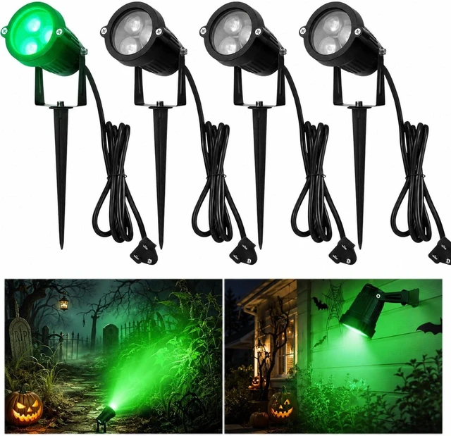 Main image of 4-Pc Green Halloween Spotlights, 12W IP66 Outdoor Flood Light