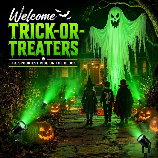 Alt view image 2 of 7 - 4-Pc Green Halloween Spotlights, 12W IP66 Outdoor Flood Light