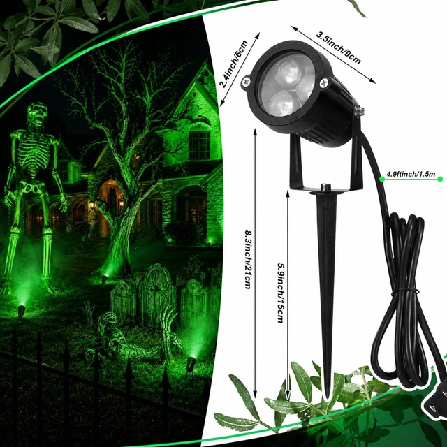 Alt view image 3 of 7 - 4-Pc Green Halloween Spotlights, 12W IP66 Outdoor Flood Light