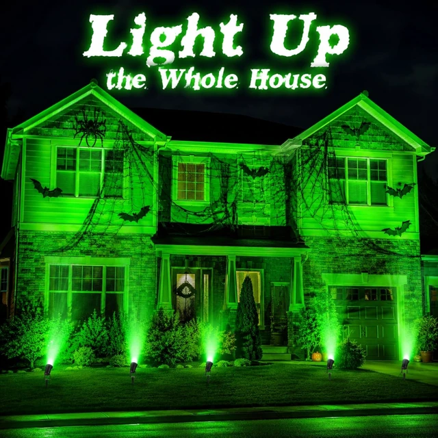 Alt view image 4 of 7 - 4-Pc Green Halloween Spotlights, 12W IP66 Outdoor Flood Light