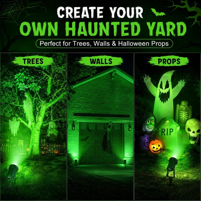 Alt view image 6 of 7 - 4-Pc Green Halloween Spotlights, 12W IP66 Outdoor Flood Light