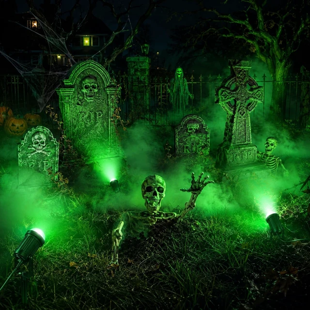 Alt view image 7 of 7 - 4-Pc Green Halloween Spotlights, 12W IP66 Outdoor Flood Light