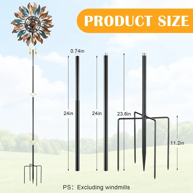 Alt view image 2 of 7 - Black 72" H Replacement Pole for Large Wind Spinner, Three-Part 22mm Thicker Tube, Easy Assembly (5 Prongs Base)