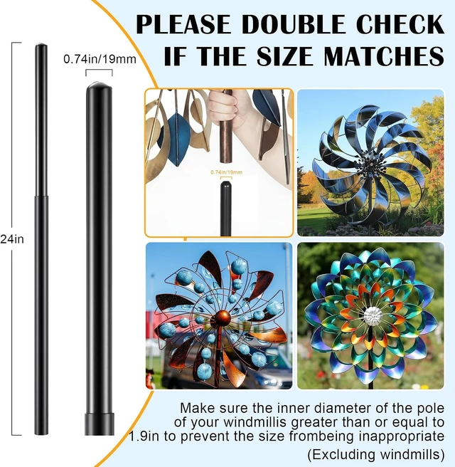 Alt view image 4 of 7 - Black 72" H Replacement Pole for Large Wind Spinner, Three-Part 22mm Thicker Tube, Easy Assembly (5 Prongs Base)