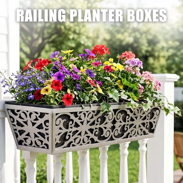 Alt view image 2 of 7 - 24-Inch Window Box Planters with Adjustable Brackets & Non-Woven Liner, Railing Flower Basket for Porch, Fence & Balcony, 2 Pack