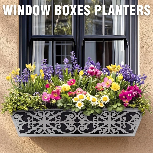 Alt view image 4 of 7 - 24-Inch Window Box Planters with Adjustable Brackets & Non-Woven Liner, Railing Flower Basket for Porch, Fence & Balcony, 2 Pack