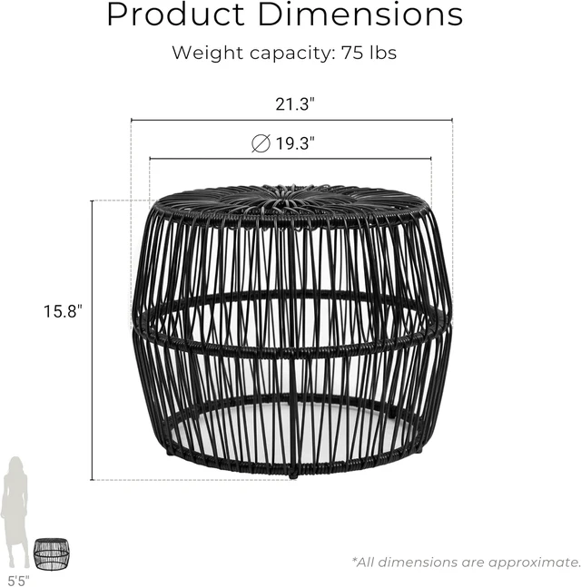 Alt view image 2 of 7 - Ysar Boho Rattan Round Outdoor Coffee Table with Metal Frame, All-Weather Rust-Resistant Coastal Furniture for Patio, Poolside & Garden, Black