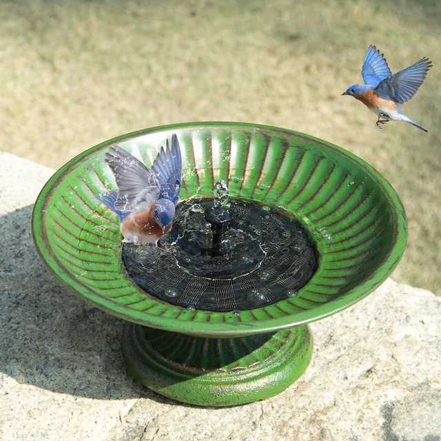 Alt view image 2 of 7 - 12.3" Cast Iron Pedestal Bird Bath with Solar Fountain Bowl