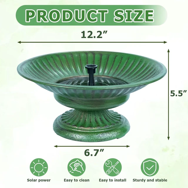 Alt view image 3 of 7 - 12.3" Cast Iron Pedestal Bird Bath with Solar Fountain Bowl