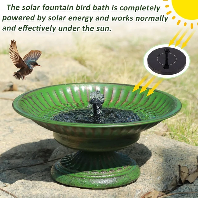 Alt view image 4 of 7 - 12.3" Cast Iron Pedestal Bird Bath with Solar Fountain Bowl