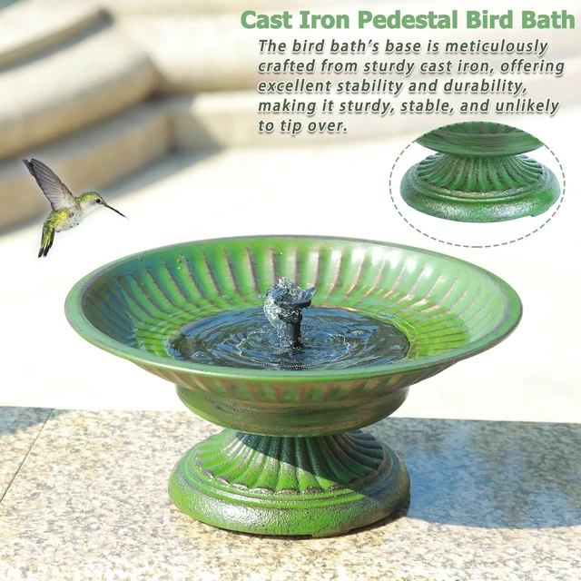 Alt view image 6 of 7 - 12.3" Cast Iron Pedestal Bird Bath with Solar Fountain Bowl