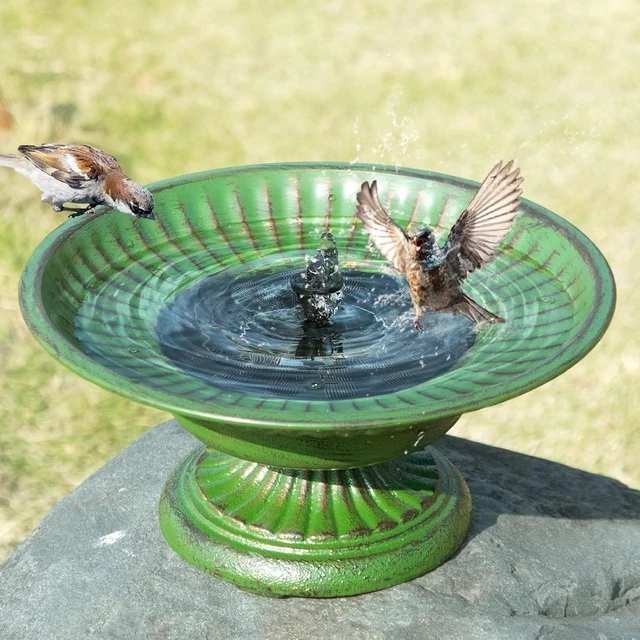 Alt view image 7 of 7 - 12.3" Cast Iron Pedestal Bird Bath with Solar Fountain Bowl