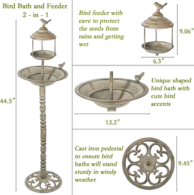 Alt view image 3 of 6 - 44.5" H 2-in-1 Metal Bird Bath & Standing Feeder, Garden Yard Decor