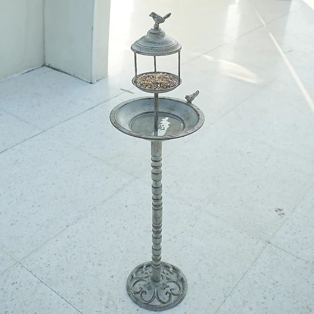 Alt view image 5 of 6 - 44.5" H 2-in-1 Metal Bird Bath & Standing Feeder, Garden Yard Decor